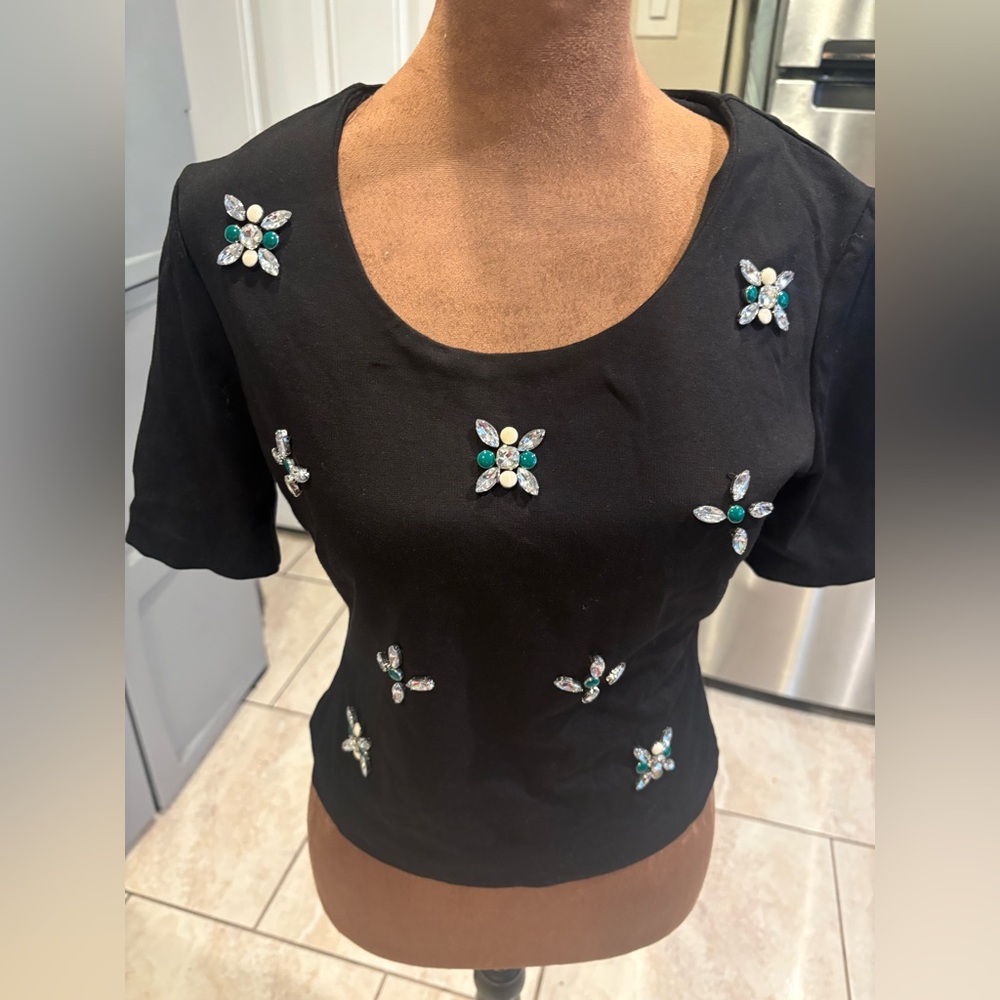 XOXO Black Top with Jewel Accents